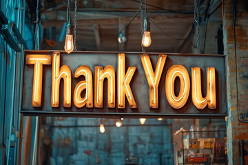 industrial 3d render illuminated thank you sign