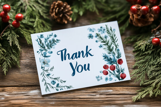 thank you card with christmas decorations