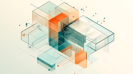 Fototapeta premium Modern Isometric Gantt Chart Design with Teal and Orange Palette on Beige Background - Hyper-Realistic Composition in High Resolution