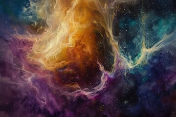Obraz premium Abstract Cosmic Nebula with Swirling Colors and Stars