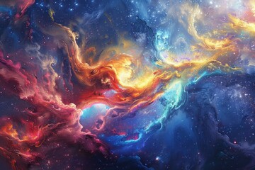 Fototapeta premium Abstract Cosmic Nebula with Swirling Colors and Stars