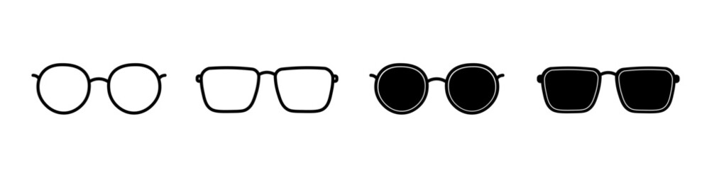 Eyeglasses icon set. Sunglasses, eyewear and glasses frame symbol. Editable stroke. Vector illustration