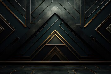 Abstract dark background with golden lines and geometric shapes.