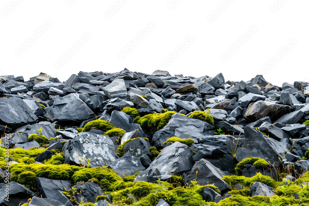 Sticker [Transparent Background PNG]Gray Rocks Covered in Green Moss