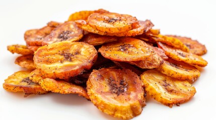 tostones patacones fried green plantain banana chips on white background