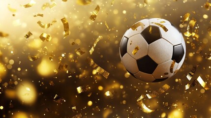 Naklejka premium Soccer Ball Celebrated with Golden Confetti