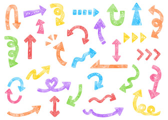  手書きの矢印セット、ポップな矢印、水彩カラー