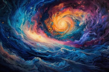 Abstract Cosmic Landscape with Swirling Nebula and Stars