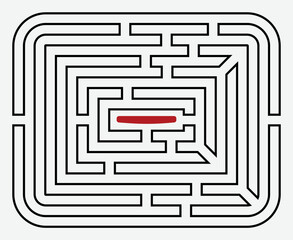 Vector labyrinth. Finding a way out with maze game illustration.
