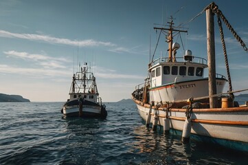 Obraz premium Oyster fishing trawler boat on the Adriatic Sea.