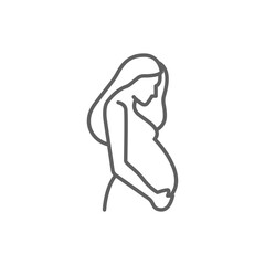 Pregnancy icon. Simple outline style. Pregnant woman, maternal, lady, fertility, mom, baby, mother, gynecology, health concept. Thin line symbol. Vector illustration isolated. Editable stroke.
