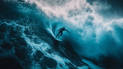 Surfer Riding a Massive Wave
