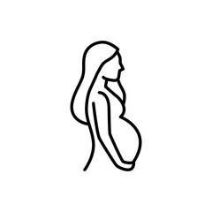 Pregnancy icon. Simple outline style. Pregnant woman, maternal, lady, fertility, mom, baby, mother, gynecology, health concept. Thin line symbol. Vector illustration isolated.