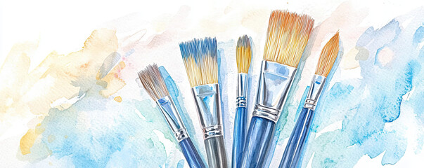 Fototapeta premium Art class, paintbrushes and canvases, creativity in progress, Watercolor style