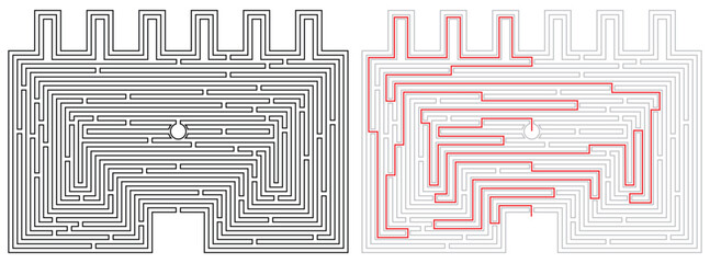 Labyrinth (maze) game with solution. High level of difficulty with mysterious castle concept.
