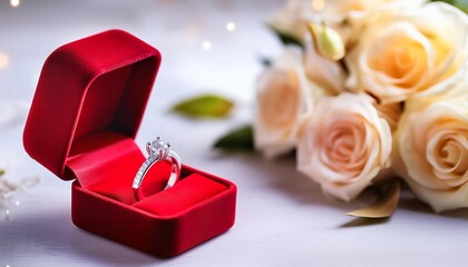 wedding ring in a red velvet box