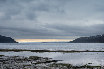 nordic landscape along the road from Alta to the Island of Mageroya, Norway