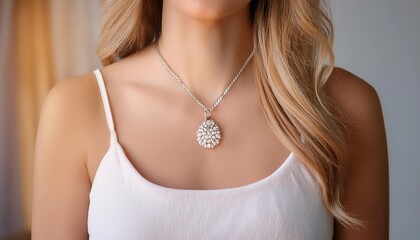 necklace jewelry on the neck of a beautiful young woman
