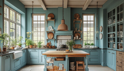 Colourful kitchen room English Country Interior Design style