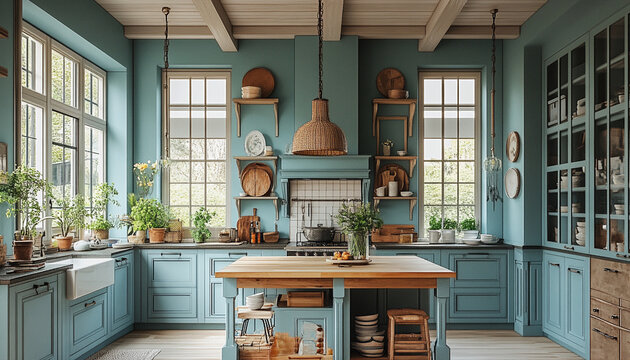 Colourful kitchen room English Country Interior Design style