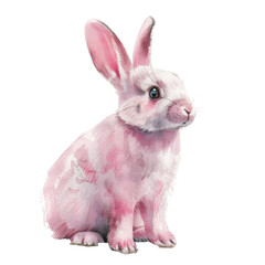 Obraz premium Whimsical Rabbit Clipart in Soft Pink Watercolor - Animal Element Illustration on White Background