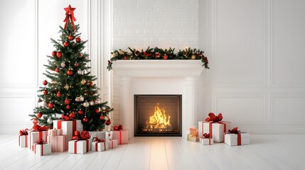 family decorating christmas tree at home