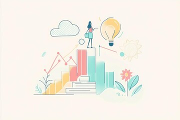 An illustration of a person standing on a graph, symbolizing growth and innovation with a bright idea in the background.