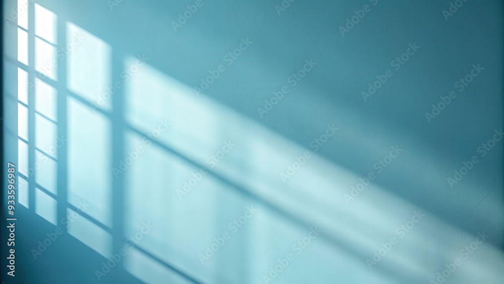 Poster minimalistic abstract gentle light blue background with sunny light and intricate shadow on wall