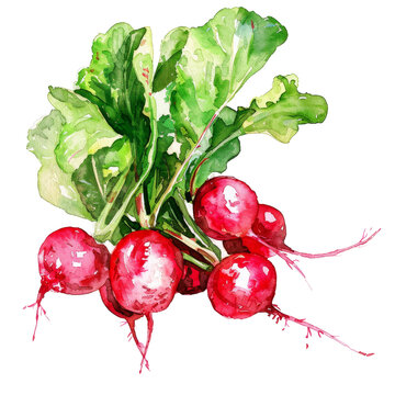 recommend clip art: Fresh Radishes Clipart - Watercolor Vegetable Element with Vibrant Reds on White Background