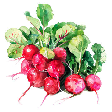 recommend clip art: Vibrant Watercolor Radishes Clipart - Fresh Vegetable Illustration in Red Tones on White Background