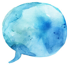 Watercolor Speech Bubble Icon in Pastel Blues for Communication Symbol, Isolated on White Background