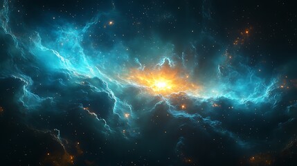 A bright, glowing nebula in space with a cluster of stars.