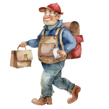recommend clip art: Cheerful Mailman Watercolor Clipart - Cute Delivery Character Element - Isolated Illustration on White Background