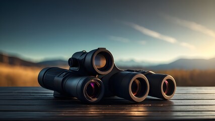 Vector Illustration of 3D Realistic Binoculars, Detailed Rendering