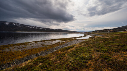 nordic landscape along the road from Alta to the Island of Mageroya, Norway
