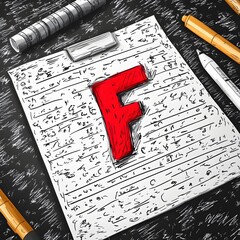 Fototapeta premium Hand-Drawn Doodle F Grade Exam Paper with Squiggly Lines Art
