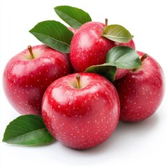 Red apple fruit with leaves close up isolated on white background