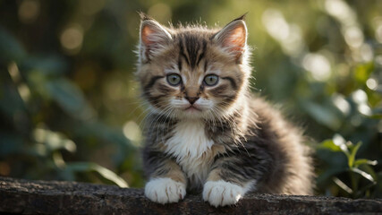 Obraz premium Adorable Kitten with Fluffy Fur in Natural Setting