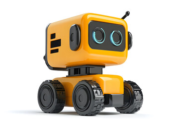 3D Small cute robot for delivery isolated on white background. The future of automated delivery