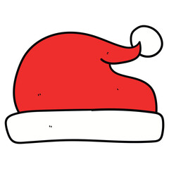 Hand drawn cartoon Santa Claus hat on white background. New Year, Christmas.