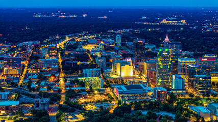 Vibrant Nightscape of Raleigh-Durham: North Carolina Skyline Illuminated