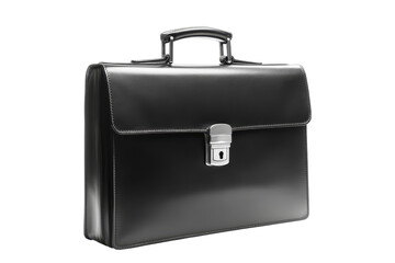 Sleek Black Briefcase with Silver Lock on White Background