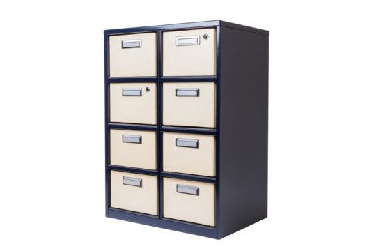 Organized Filing Cabinets with Labeled Folders on White Background