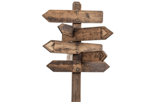 Crossroad Choices - Classic Road Sign Pointing in Multiple Directions on White Background