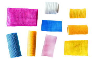 Assorted Colorful Bandages Collection on White Background for Medical Care and First Aid Needs