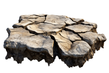 Arid Cracked Earth Texture with Deep Fissures on White Background