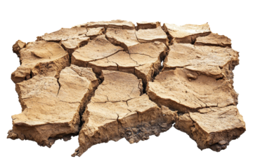 Arid Cracked Earth Texture with Fissures on White Background