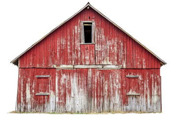 Vintage Red Barn on White Background - Rustic Wooden Farmhouse Isolated for Design Projects