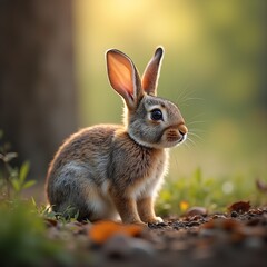 Obraz premium Cute rabbit in the forest, wild animal character