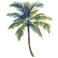 a palm tree on beach clipart, tropical element, minimalist design, muted colors, isolated on white background
